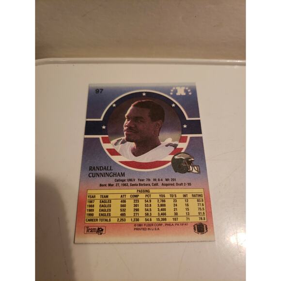 Randall Cunningham 1991 Fleer Stars & Stripes #97 - Philadelphia Eagles - NFL - Picture 2 of 3